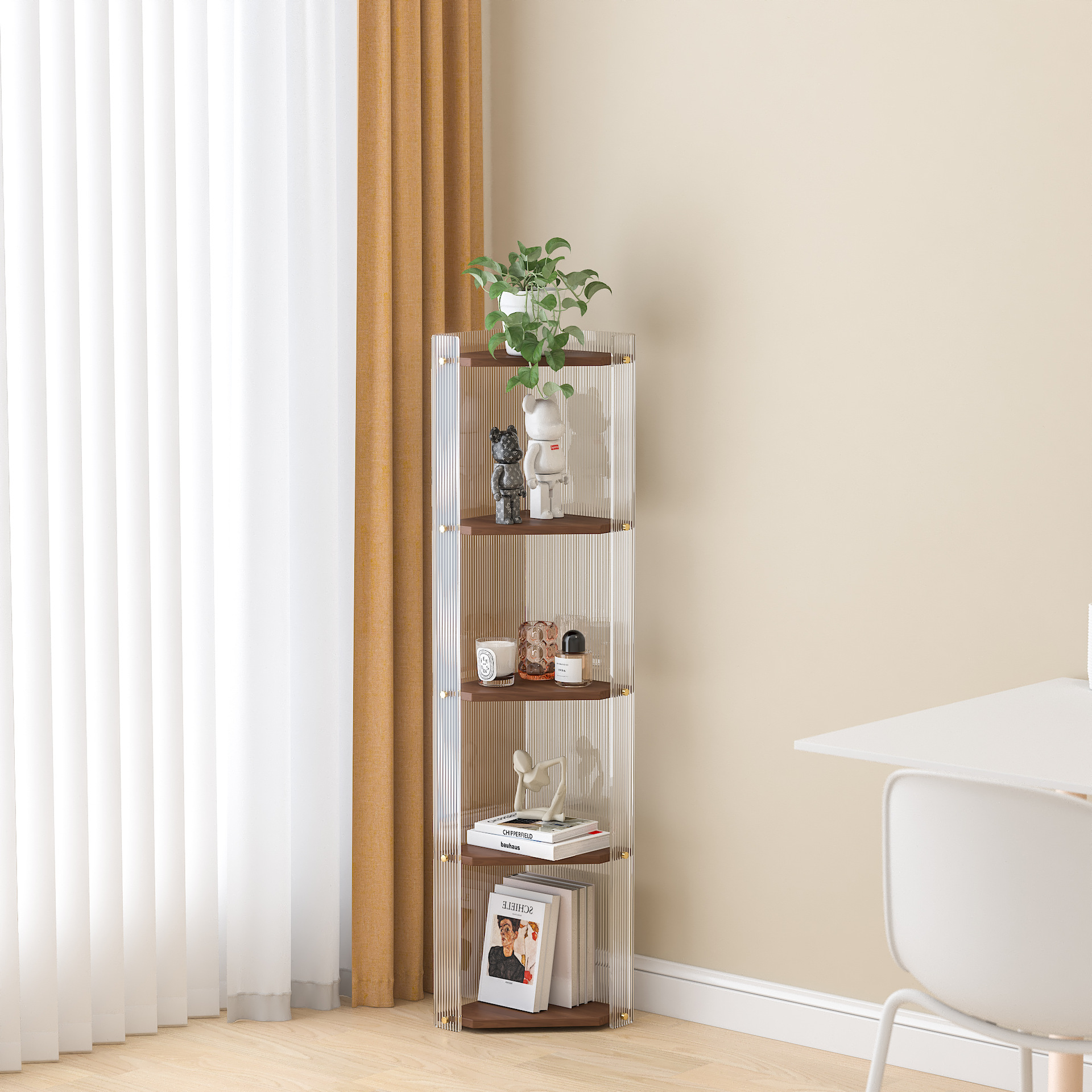 Nuevos cosméticos acrílicos simples, esquinas triangulares de madera maciza, estantes de almacenamiento de esquinas de baño, multiusos multicapa