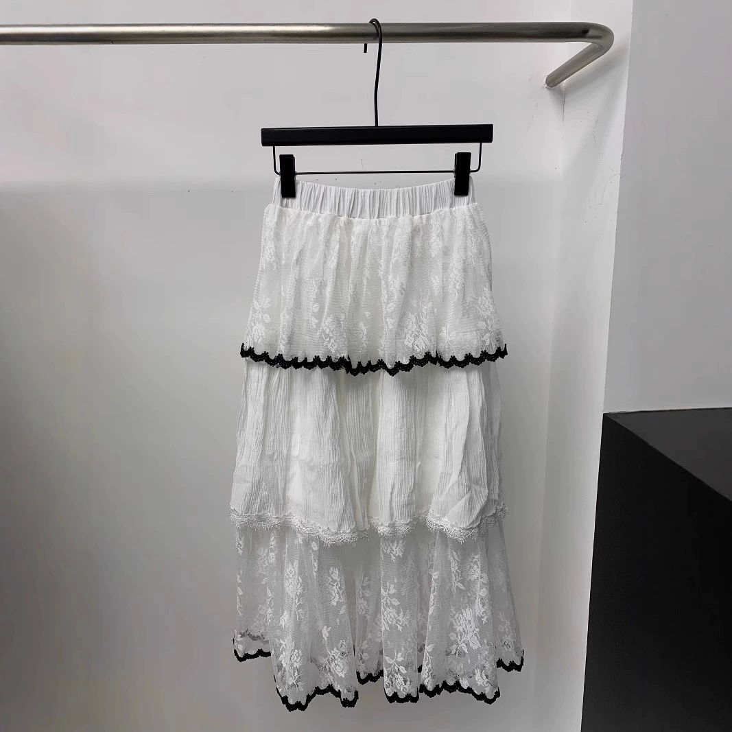 2024 весна и осень новый модный кружевной сетчатый торт юбка с высокой талией