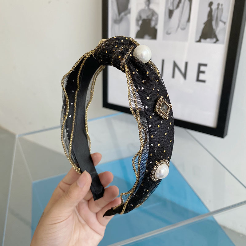 Estilo coreano retro bronceado diadema anudada malla diamante incrustado diadema de ala ancha Retro lavado de cara Paquete de cabello grutas de cabello accesorios para el cabello