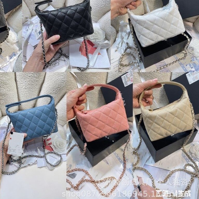 实物带LOGO新款小香风25c饭盒包鱼子酱牛皮女包菱格斜挎手拎包女|undefined