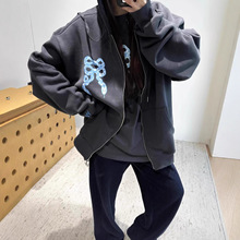 厂家现货~韩国小众openyy连帽卫衣蝴蝶结印花刺绣拉链开衫女外套