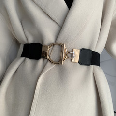 New metal buckle belt, women's trendy matching sweater dress, elastic elastic wide belt, simple waistband