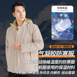 气凝胶超保温材料棉衣二件套防水防寒服比羽绒服保暖的户外冬装