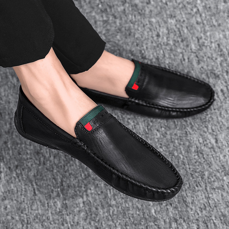 Men's casual leather shoes round toe summer comfortable and breathable beanie shoes men's set of foot driving loafers drop shipping