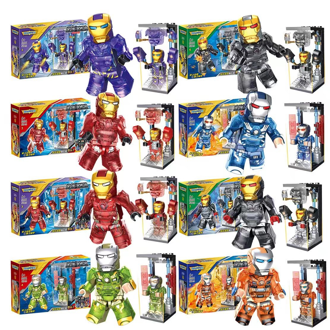 2026 New Electroplated Iron Man Minifigure Superhero Avengers Armor Assembly Building Blocks Children's Toys