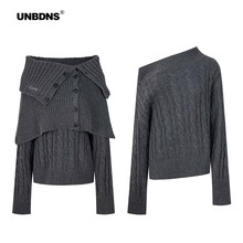 UNBDNS深秋初冬高级感灰色高领围脖慵懒风麻花毛衣女针织气质上衣