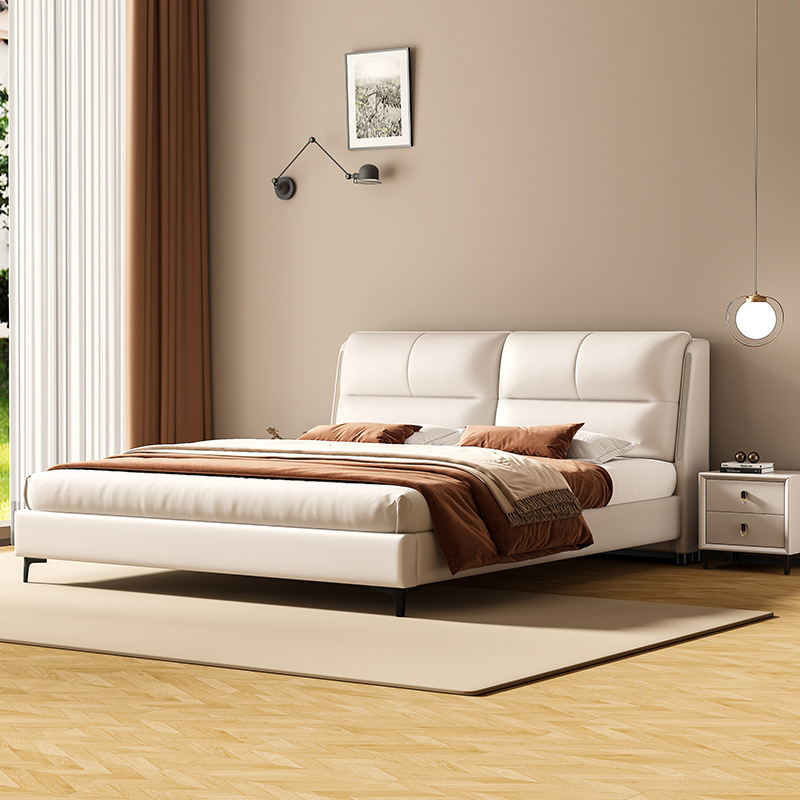 Leather Bed Master Bedroom High-End Elegant 1.8m Double Bed Modern Simple 2025 New Model 1.5m Upholstered Solid Wood Bed