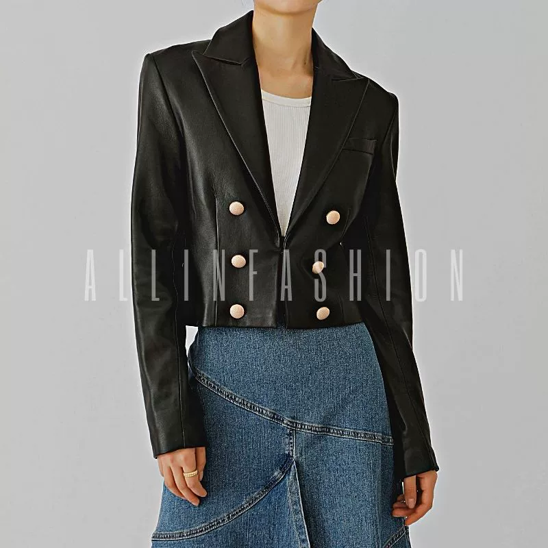 Женский кожаный пиджак Balmain Slim Light Luxury 2024 осень-зима Лос-Анджелес нишевый короткий кожаный костюм