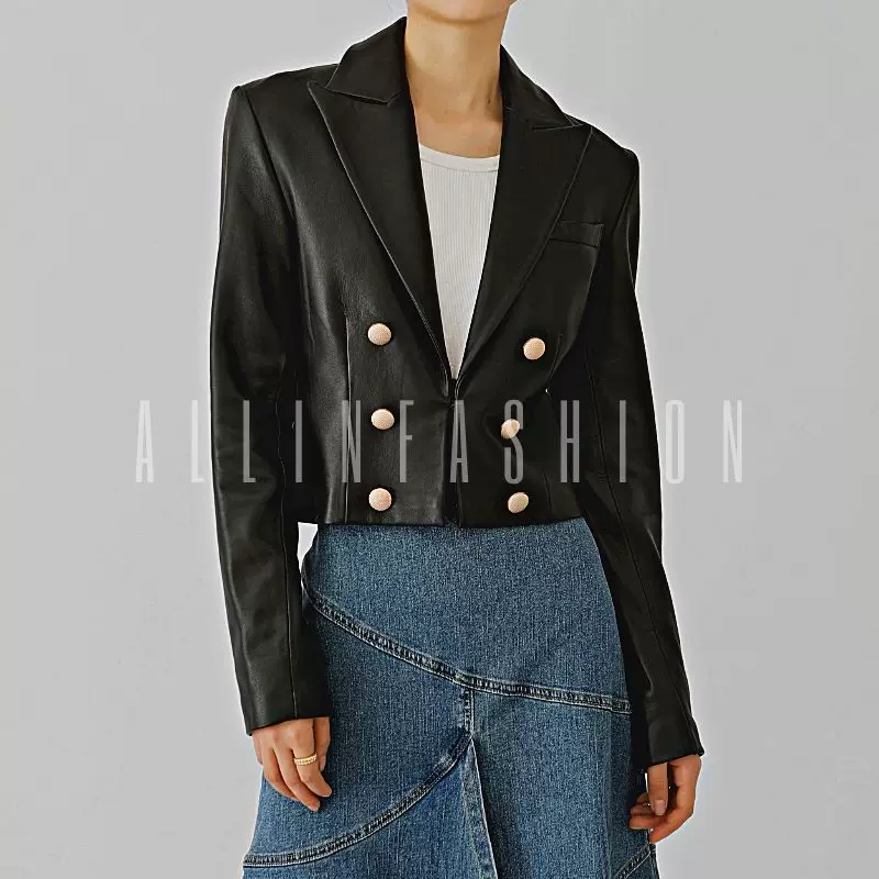 Женский кожаный пиджак Balmain Slim Light Luxury 2024 осень-зима Лос-Анджелес нишевый короткий кожаный костюм
