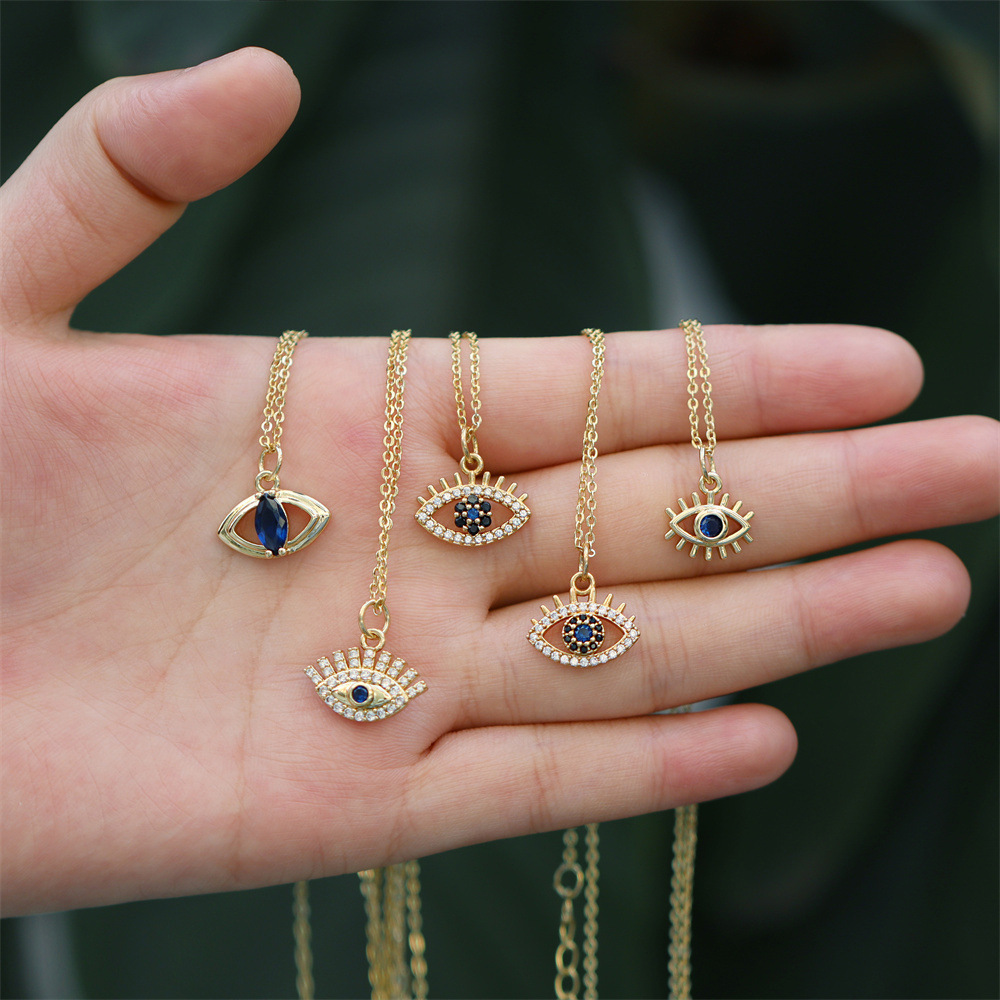 Devil Eye Turkey Blue Eye Diamond Pendant Copper Plated Real Gold Necklace