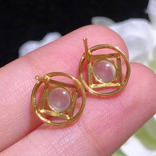 Natural jadeite earrings 18k gold inlay full ice egg surface earrings jade earrings with certificate
