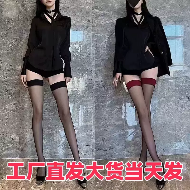 工厂直发纯欲防滑红边黑色长筒丝袜网红性感显瘦大腿过膝袜现货直