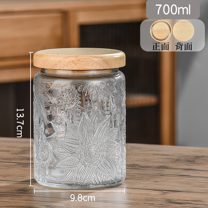 Taza de vidrio sellada Retro Begonia Pattern Glass Jar Household Snack Nut Storage Jar Size Combination