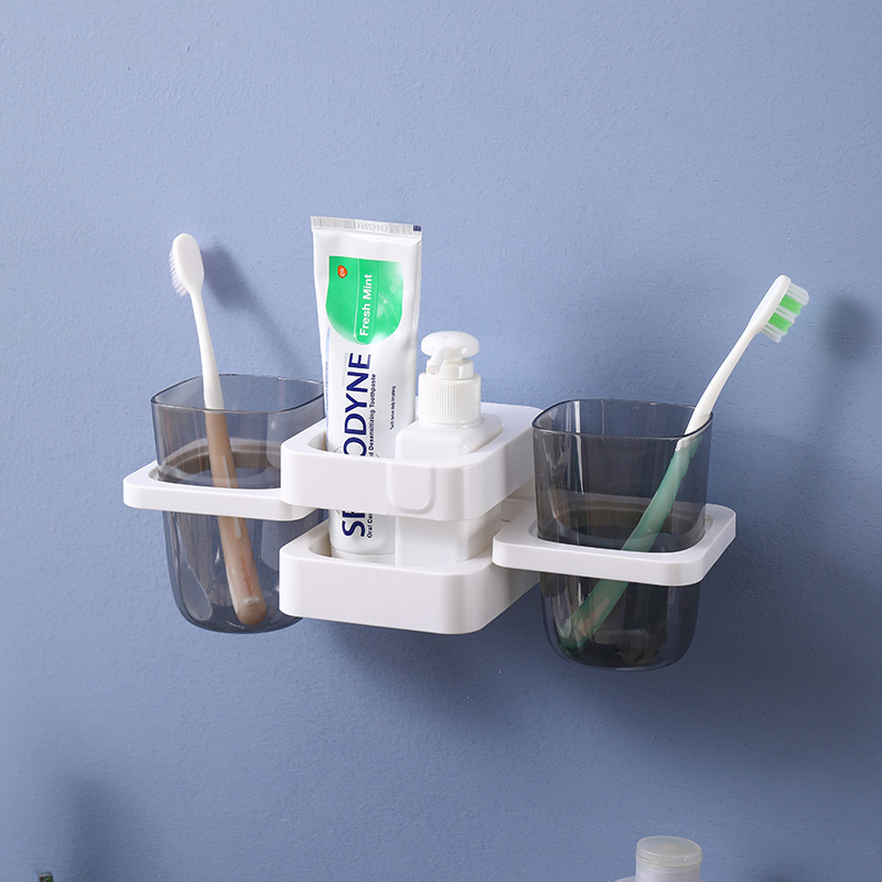 Punch-free wall-mounted toothbrush holder bathroom toilet wall folding rack mouthwash cup electric toothbrush storage rack