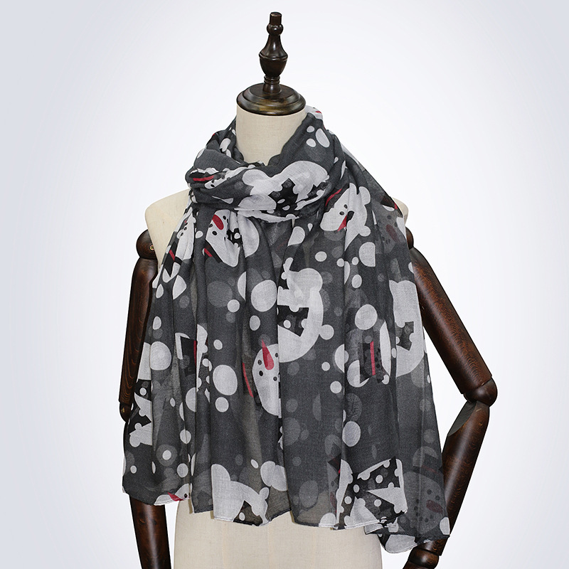 Christmas style cartoon printed silk scarf female four seasons good scarf large size scarf large shawl tide_voghion.com