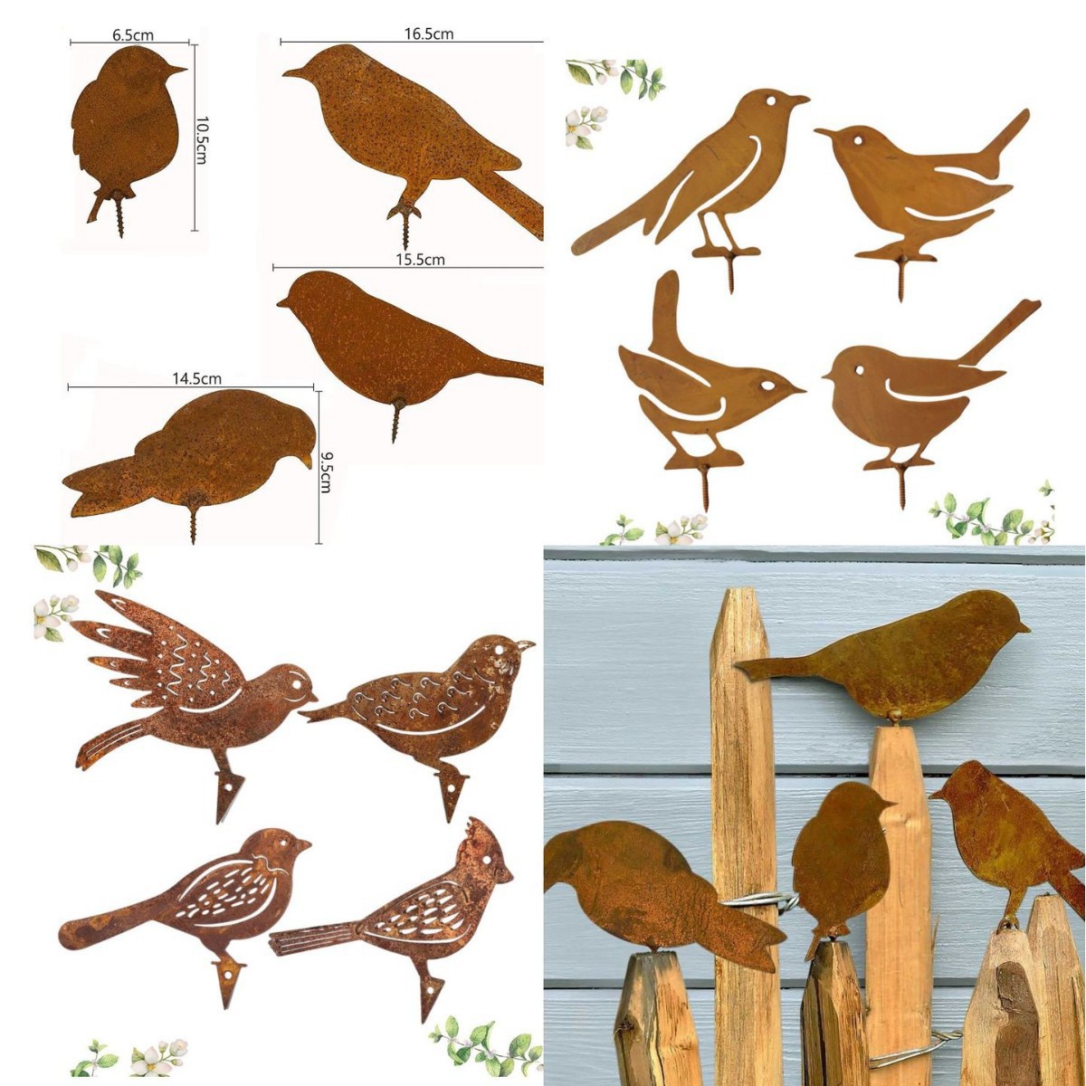 跨境户外铁艺庭院生锈小鸟套组金属剪影做旧园林铁工艺品批发手工