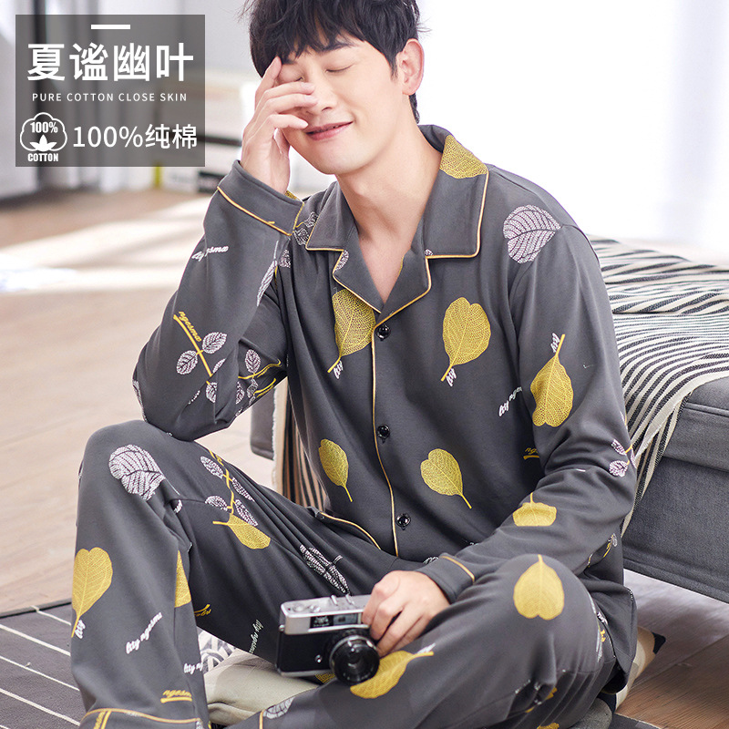 Pijamas de los hombres primavera y otoño más tamaño % algodón manga larga 2022 nuevo traje casual desgaste del hogar se puede usar fuera