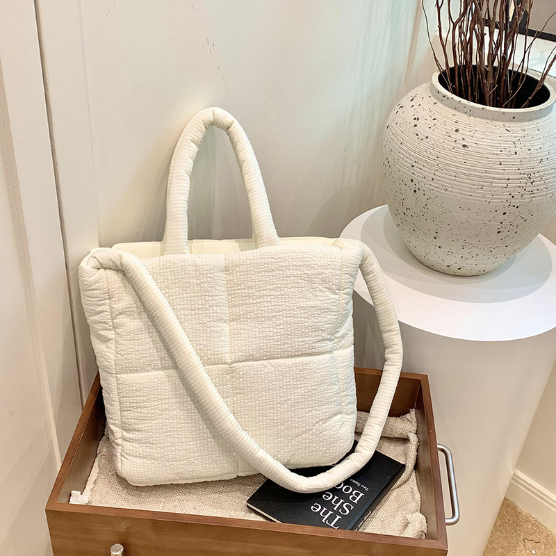 Bolso Tote de textura de alta calidad, bolso de algodón de nailon, bolso de mensajero de un solo hombro de gran capacidad, bolso de tela a cuadros suave, bolso de plumas