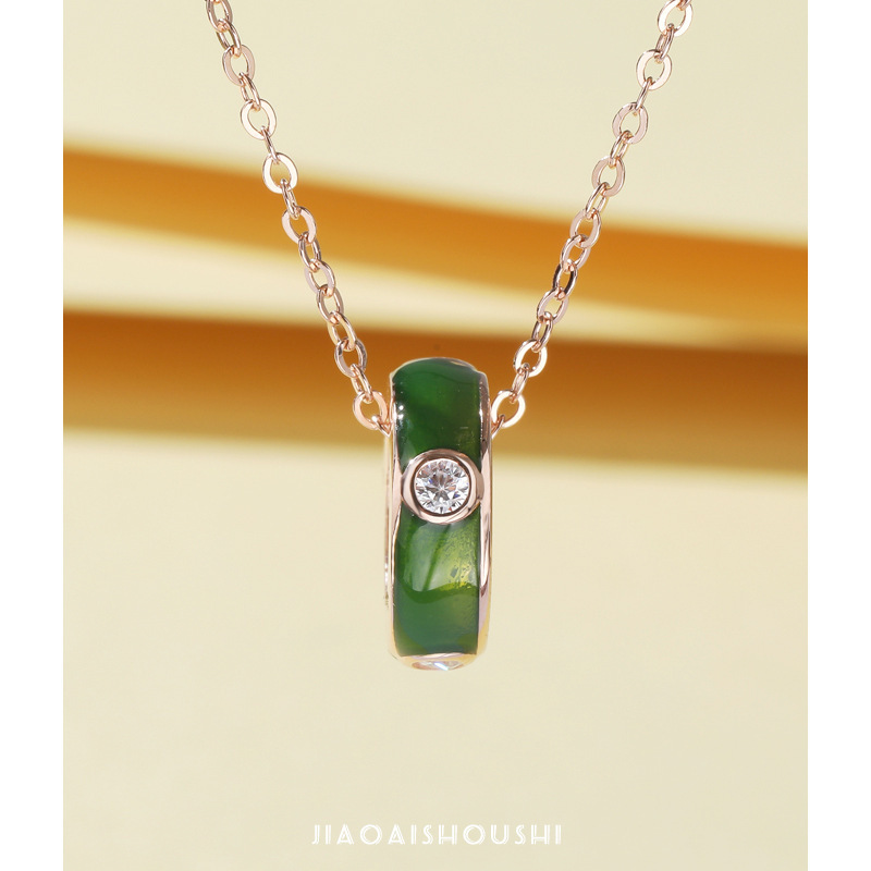Jiaojia S925 plata esterlina colgante de anillo geométrico de piedra en nicho simple collar de cadena clavicular accesorios para mujeres