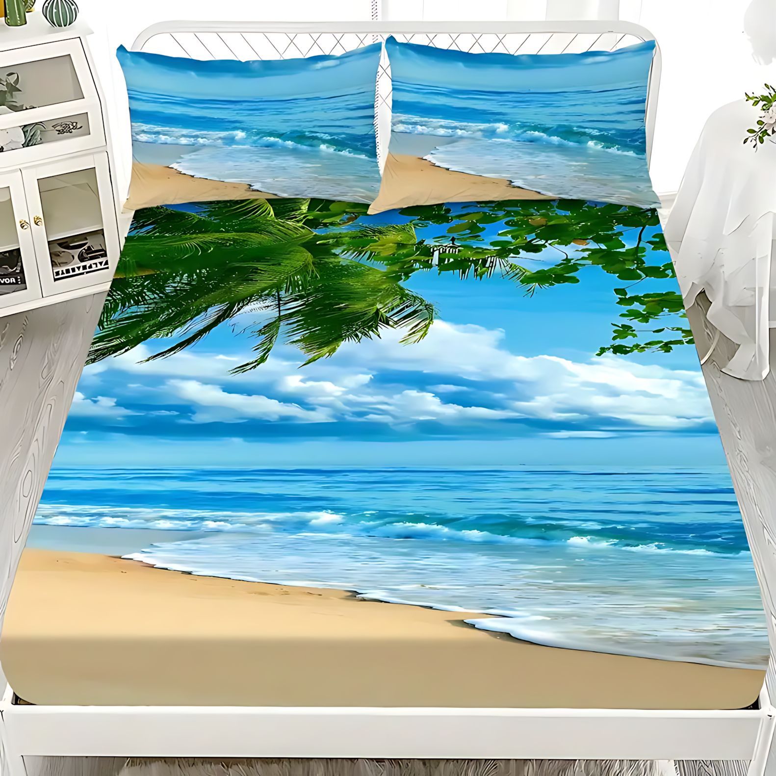 TEMU / JIT Visita a casa transfronteriza vista al mar temática molido HD impresión digital cama almohada cubierta Kit de cama