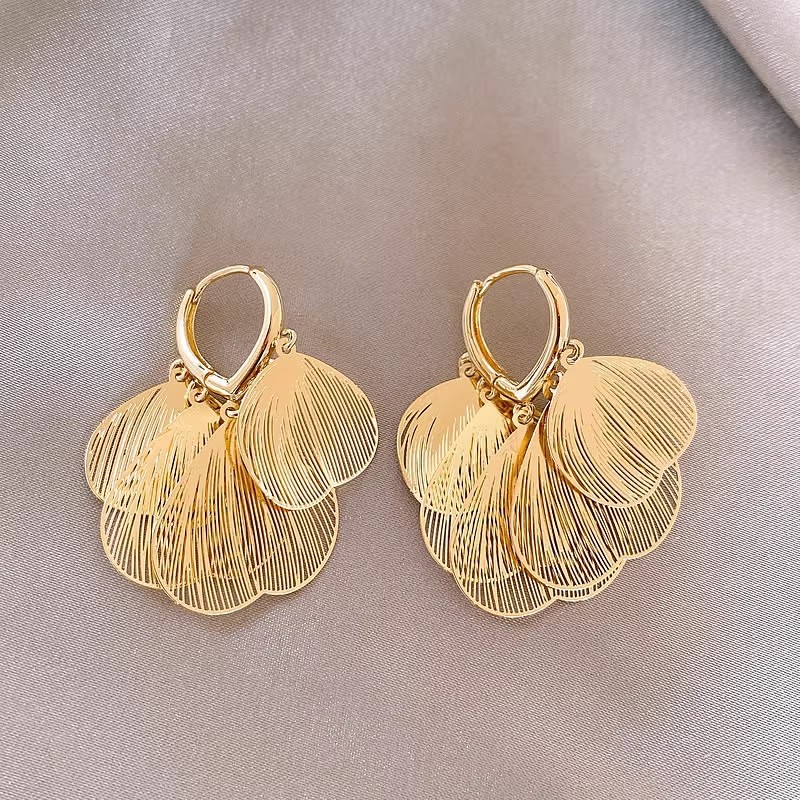56#Gold butterfly wing sequin tassel earrings