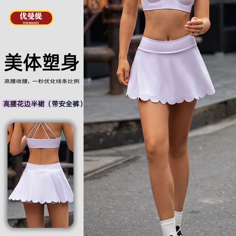 European and American Style Cross-Border Nude-Feel Tennis A-Line Skirt, Slim Fit, Anti-Exposure Pleated Skirt for Fitness, Jogging, Cycling, and Yoga