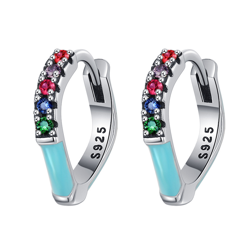 1 Paire Élégant Multicolore Argent Sterling Époxy Incruster Strass Des Boucles D'oreilles display picture 5