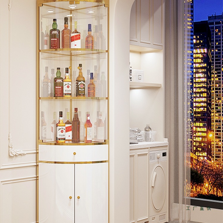 Country Garden Light Luxury Stainless Steel Triangle Cabinet Glass Wine Cabinet with Drawer Corner Wine Cabinet Living Room Fan-Shaped Red Wine Cabinet