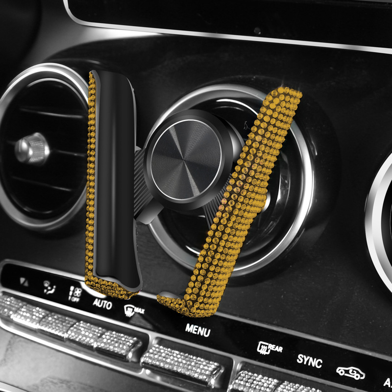 Car-Mounted Diamond-Studded Phone Holder for Air Vent, Dual-Function Cute Car Mount for Navigation, Cross-Border