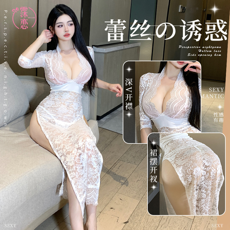 뮤 사랑 섹시한 레이스 긴 원피스 뜨거운 관점 무료 섹스 속옷 가슴 오픈 사이드 로얄 자매 유혹 잠옷 유혹