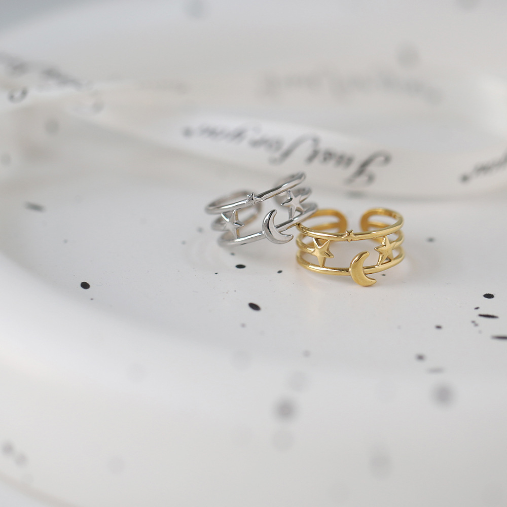 Real Gold Plated Plating Material Real Gold Plated Star Moon 304 Stainless Steel IG Style Waterproof Non Tarnish Open Rings