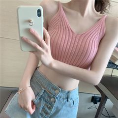 Summer New Layering Short Top Base Shirt Instagram Style Upper Body Slimming Fitted V Neck Outer Wear Strapless Tank Top for Women