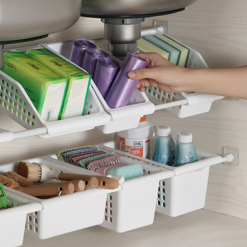 Bathroom Sink Storage Rack Face Plate Cabinet Partition Punch-free Telescopic Rack Multifunctional Cabinet Storage Laminated Rack