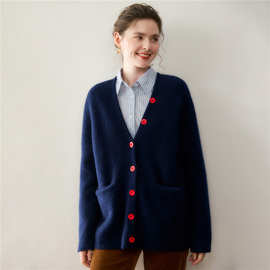 2025秋冬新款加厚女士羊绒衫百搭慵懒风针织开衫中长款微胖小个子