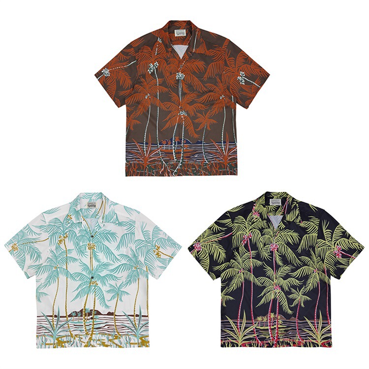 GUILTYPARTIES TIGER 19ss Coconut Tree Palm Tree Man Silk Casual Hawaiian Short Sleeve Shirt GUILTYPARTIES TIGER 19ss Coconut Tree Palm Tree Man Silk Casual Hawaiian Short Sleeve Shirt