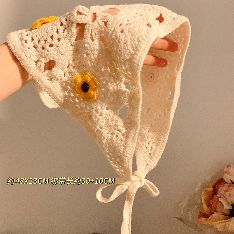 Pañuelo de punto de estilo pastoral beige, bufanda triangular, mujer, Baotou, playa francesa, linda diadema, tocado 2024 nuevo