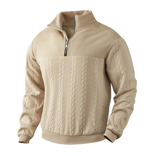 Cross-border American Style Retro Casual Collar Zipper Pullover Loose Knitted Heavy Collage Jacquard Autumn and Winter Long Sleeve Sweater