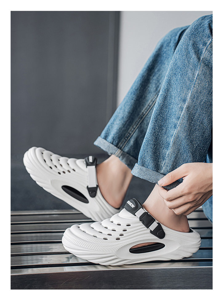 Dép lỗ nam kiểu Crocs mùa hè chống trượt, mũi tròn bảo vệ, đi biển và lái xe — Trắng, màu xanh nhạt, đen chi tiết 14
