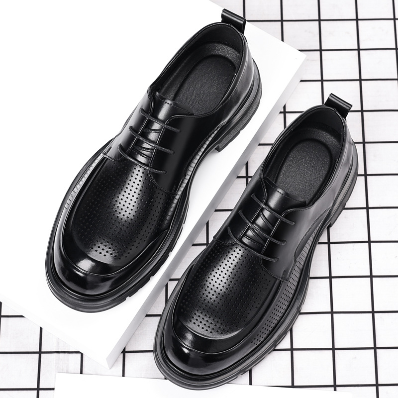 Men's Summer Hollow Out Leather Shoes Low Top Business Casual Comfortable Large Size Slip-On Dress Shoes_vogvips.com