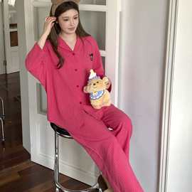 YUXIU【乐园派对-米奇】可爱卡通睡衣女条纹棉家居服高级感套装