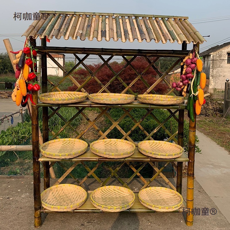 竹货架竹制品农家乐土特产货架竹架饰品展示架带屋顶复古架麦太保