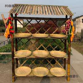 竹货架竹制品农家乐土特产货架竹架饰品展示架带屋顶复古架麦太保