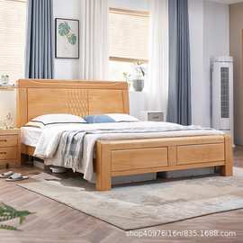 榉木实木床工厂直销1.8米双人床简约主卧婚床线下同款式加粗加厚