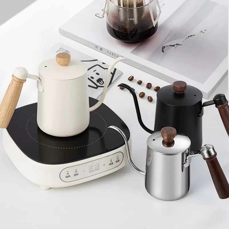 304不锈钢胡桃木柄手冲咖啡壶家用商用长嘴咖啡壶细嘴过滤咖啡壶