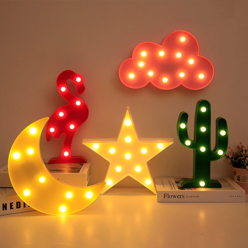 LED shape lamp, warm white, creative decorative shapes (moon, star, cloud, cactus, more)