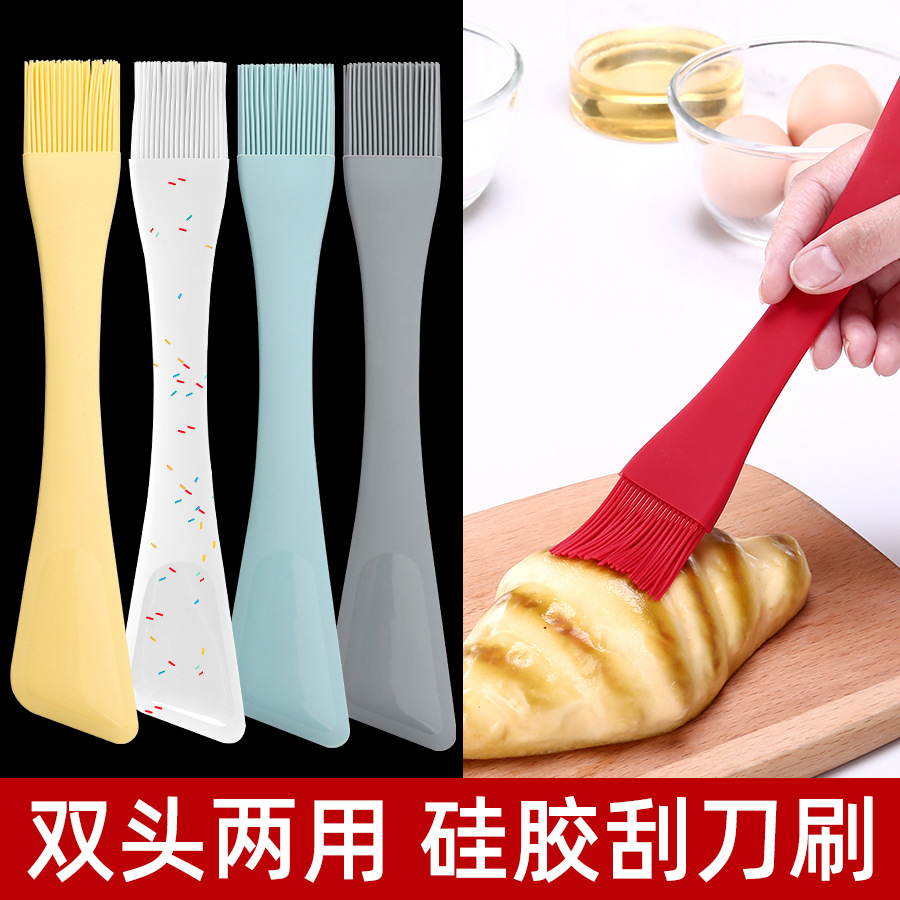 New barbecue oil brush air fryer brush double silicone oil brush scraper integrated kitchen pancake baking tools