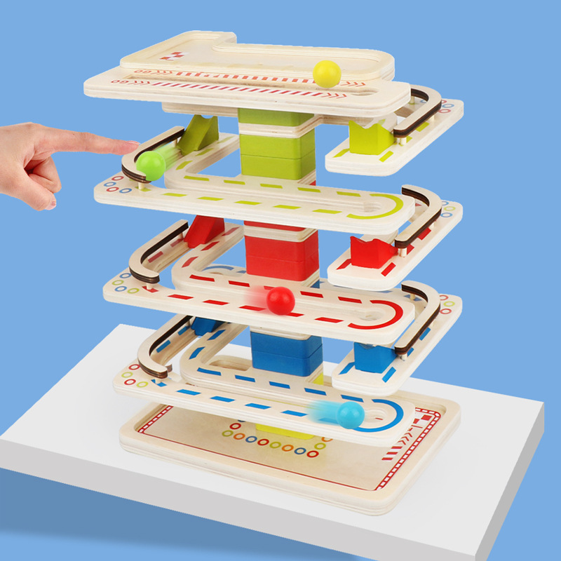 Track Ball Building Block Juguetes educativos para niños Niños y niñas Laberinto de bolas Juego de madera para padres e hijos