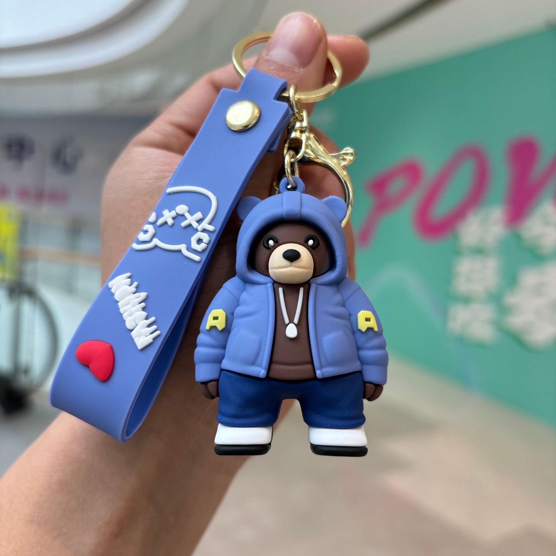 Caricatura de dibujos animados trajes osos lindos colgantes bolsos accesorios llaveros de automóviles muñeca máquina regalo pequeño