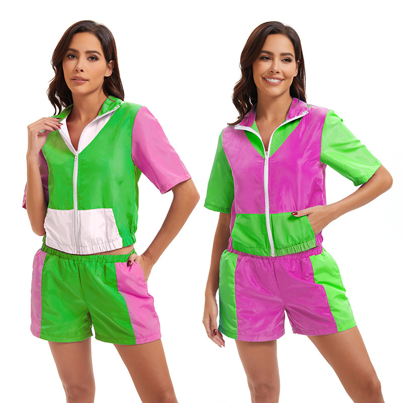 Carnival disco retro 80's fashion zipper women's sportswear party stage costume suit Carnival disco retro 80's fashion zipper women's sportswear party stage costume suit