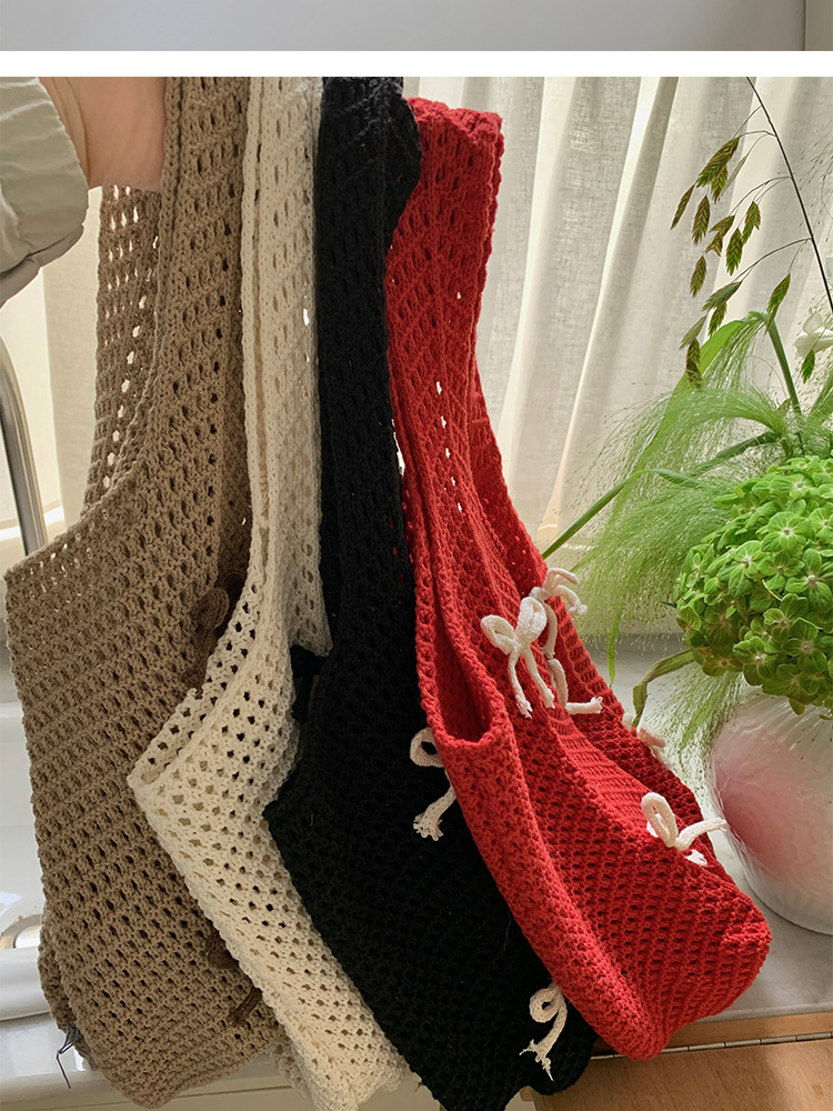 255g Weight Weave Fashion Element Open Closure Type Double Shoulder Straps Strap Type Tote Bag Bags Type Casual, Holiday Occasion Knit Material Bow Knot Pattern Spring&Summer Season Women's Gender Vacation, Beach Style Oval Shape Women's Knit Bow Knot Vacation Beach Weave Oval Open Tote Bag 9